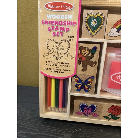 NEW Melissa & Doug WOODEN STAMP SET FRIENDSHIP - Colored Pencil And Stamps NIB - Picture 5 of 6